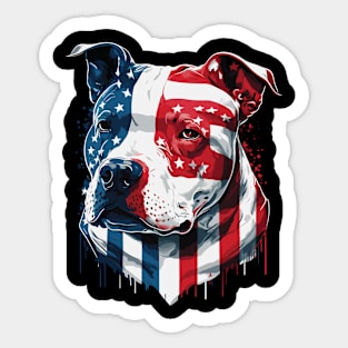 American Pitbull with US stars and stripes Flag Illustration Sticker